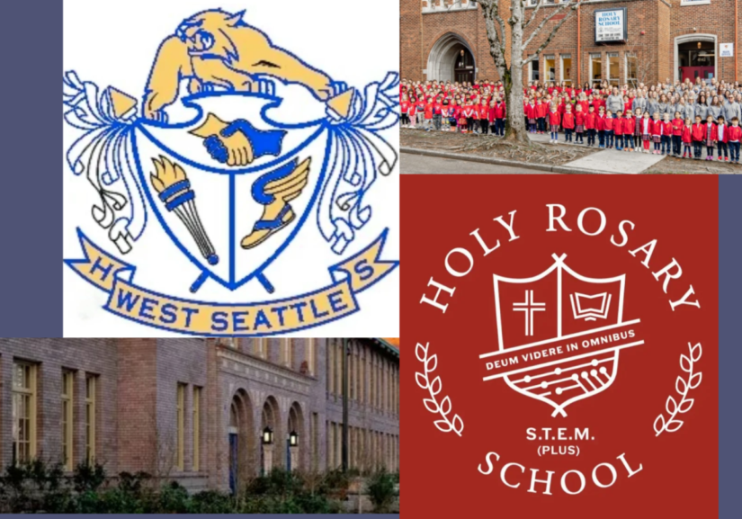 WSHS logo, Holy Rosary School logo, images of each school