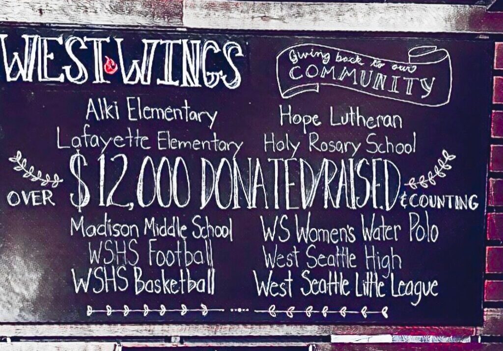 Chalkboard with text "$12,000 Donated/Raised"